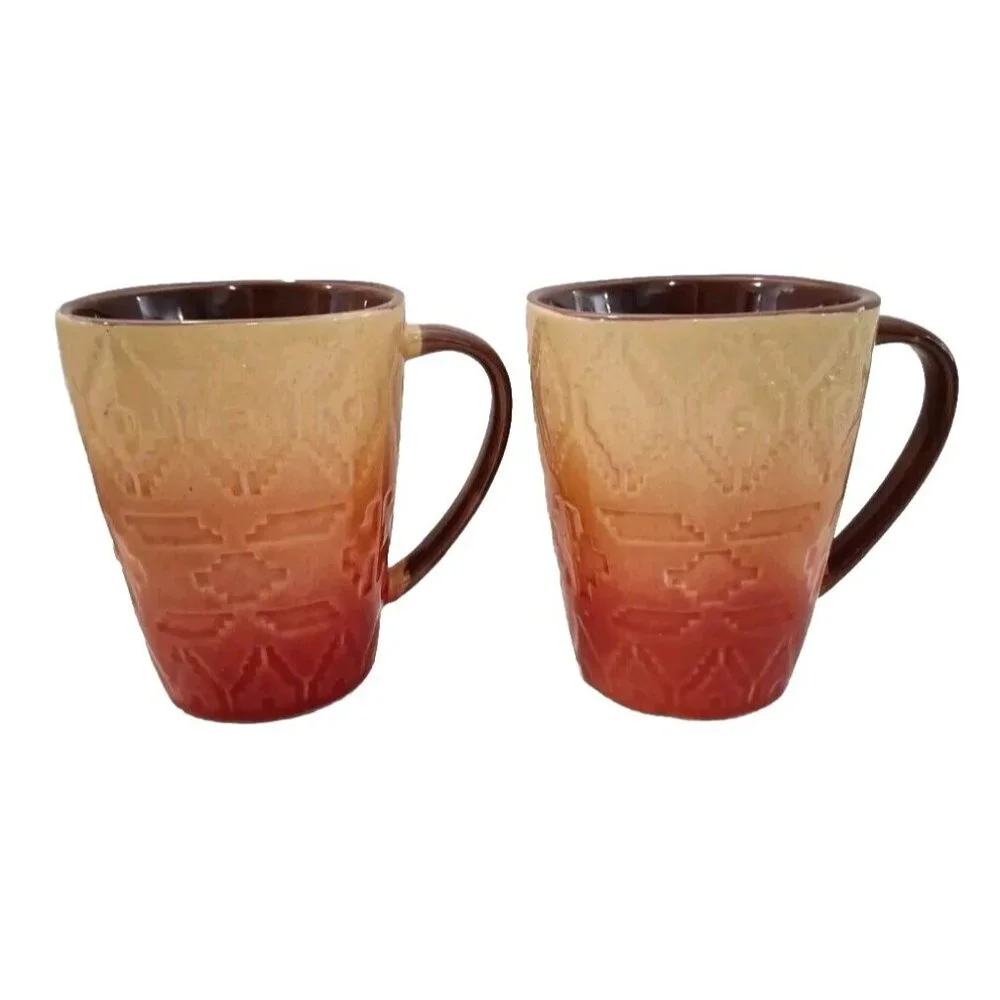 Southwest Fall Mug Red Yellow Brown Orange Ceramic Better Homes 2 Lot - Picture 1 of 14